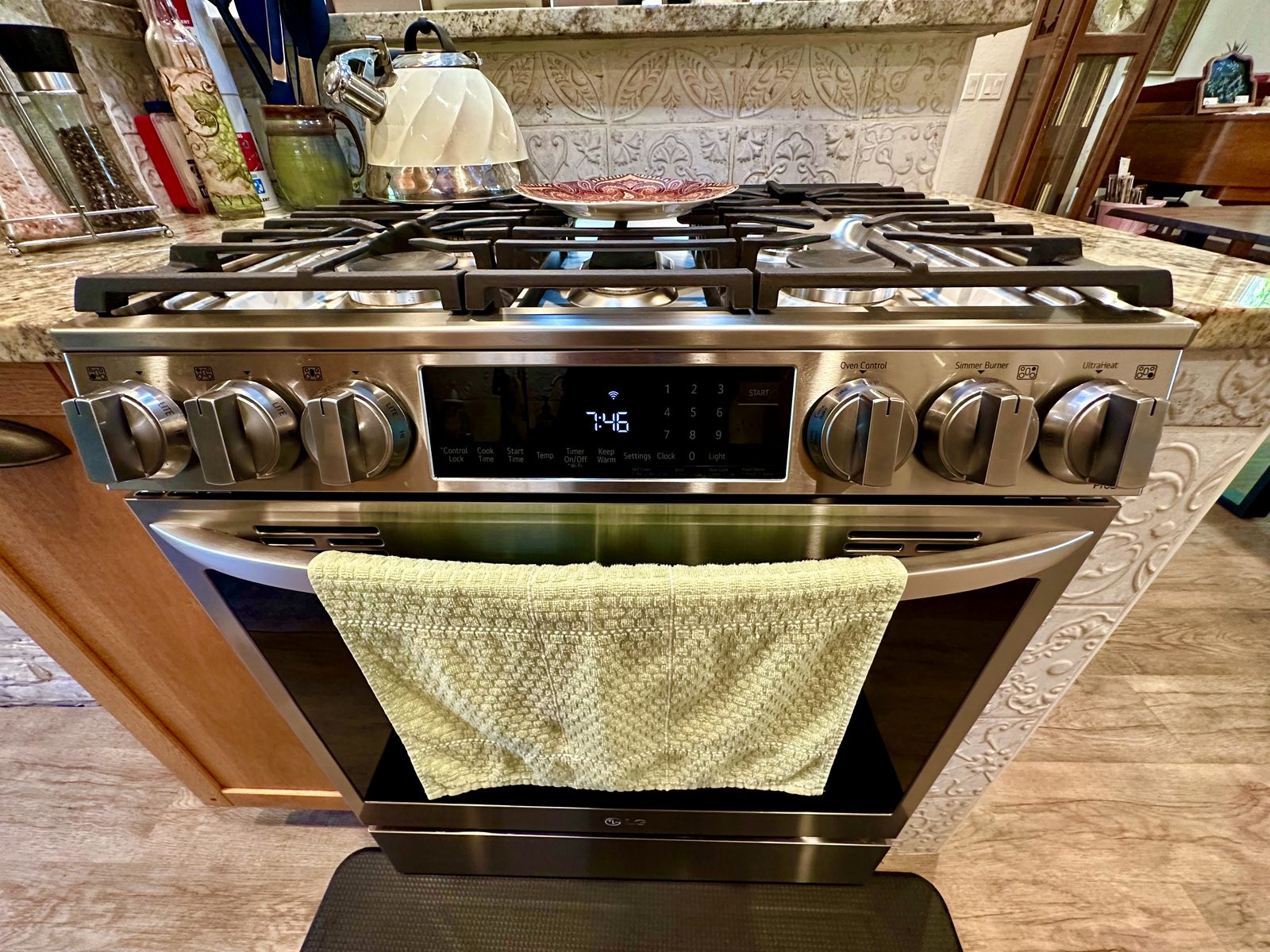 Five-burner stainless steel gas range