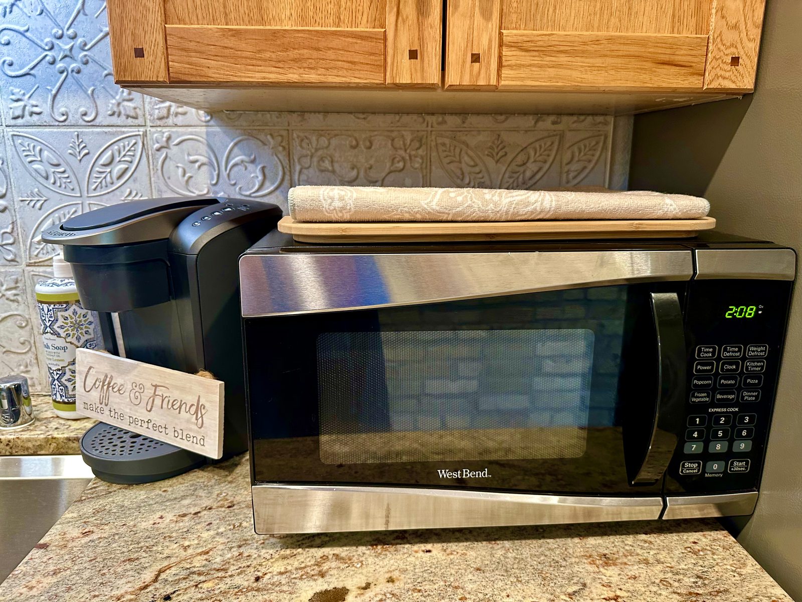 Kitchen coffee station with Keurig and microwave
