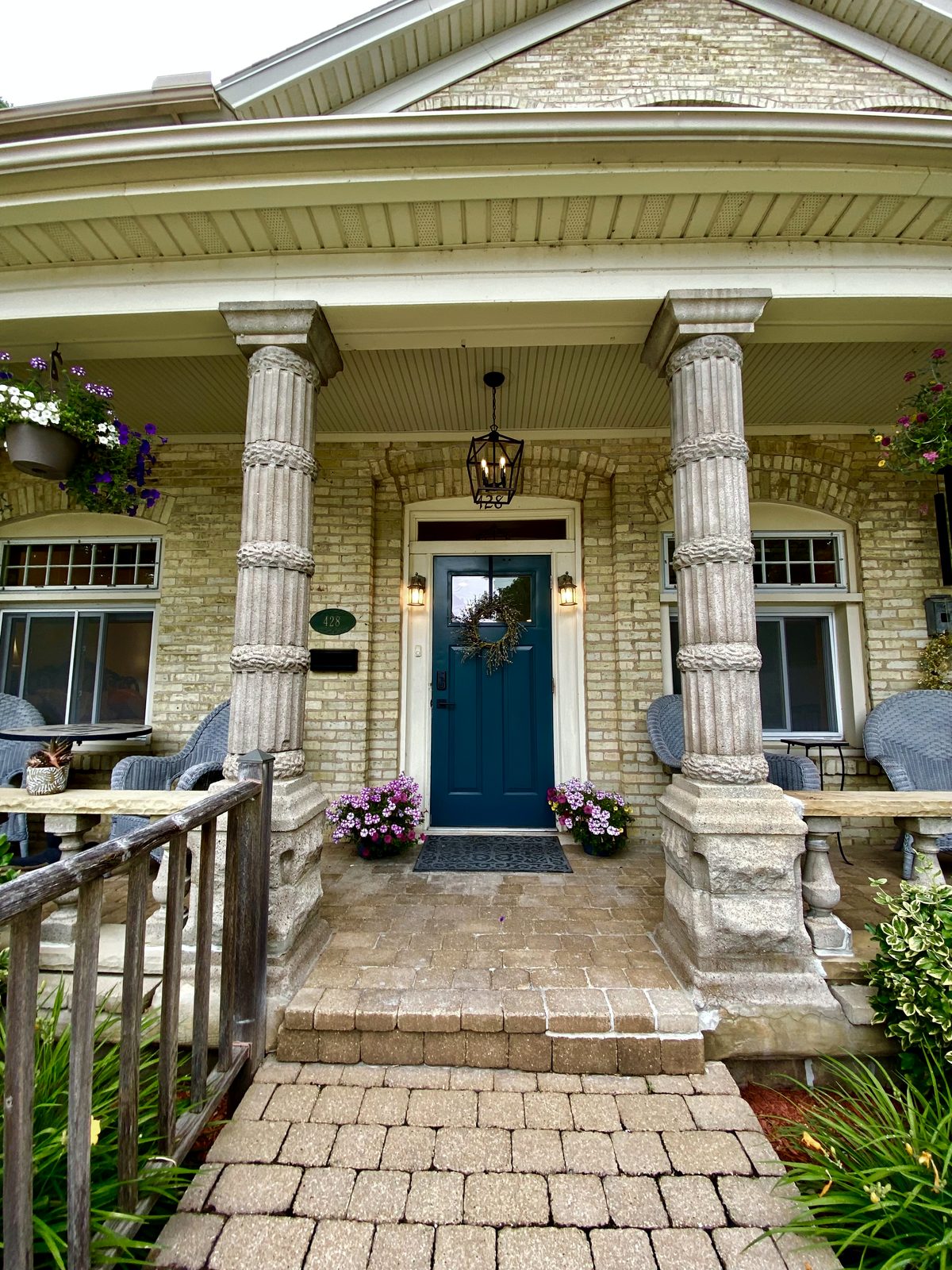 Front porch entry framed by historic columns