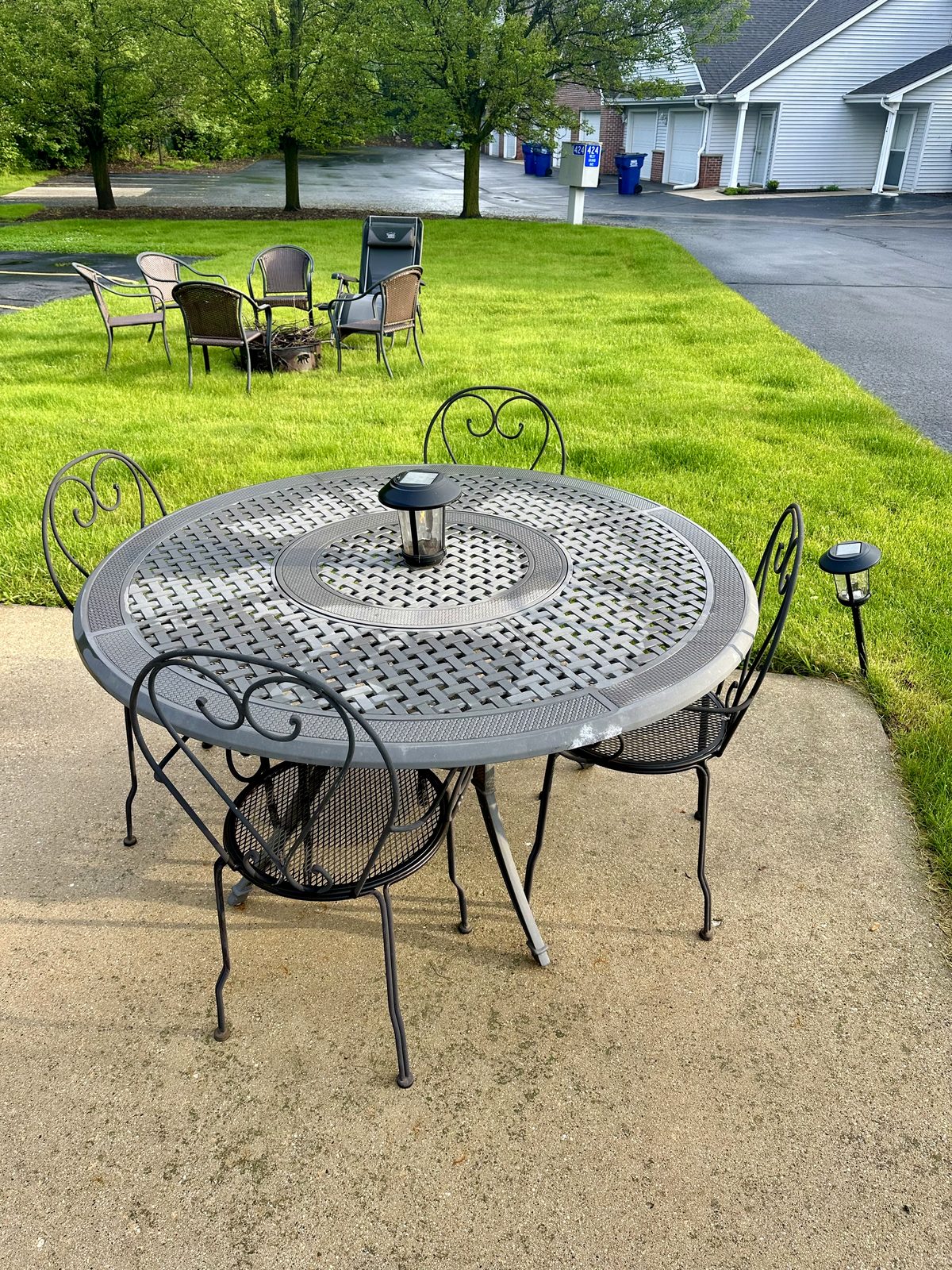 Backyard patio tables and lawn