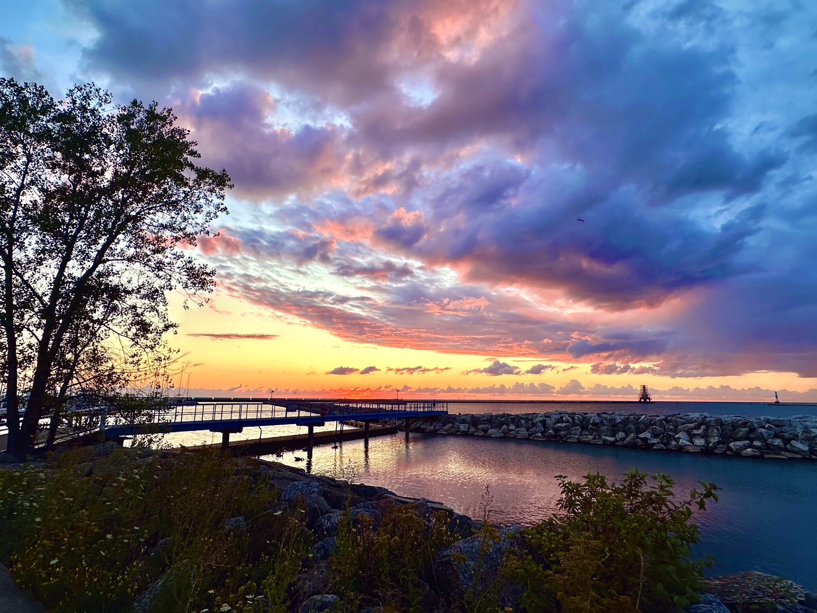 Port Washington harbor and breakwater at sunrise