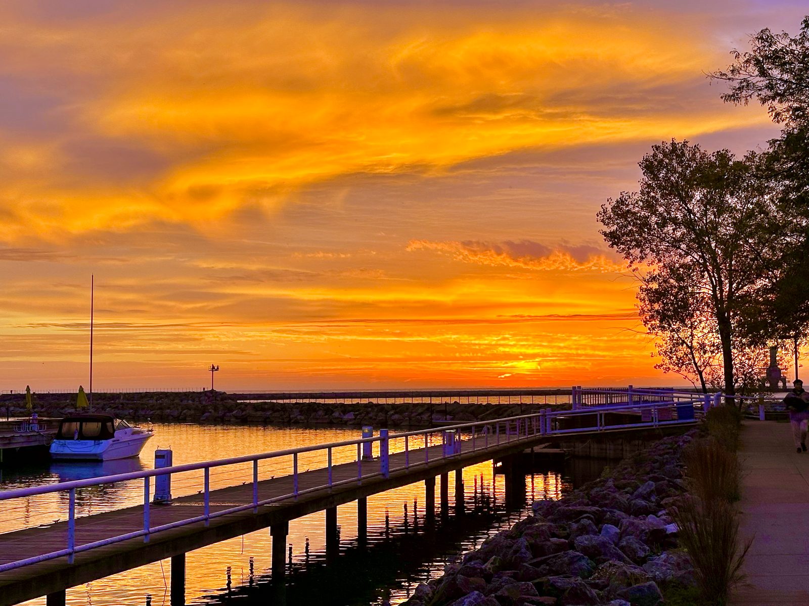 Port Washington marina and boardwalk at sunrise